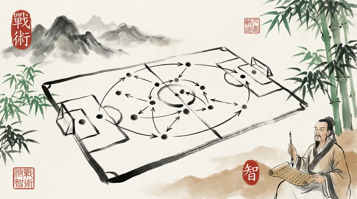 水墨风格的足球战术分析图