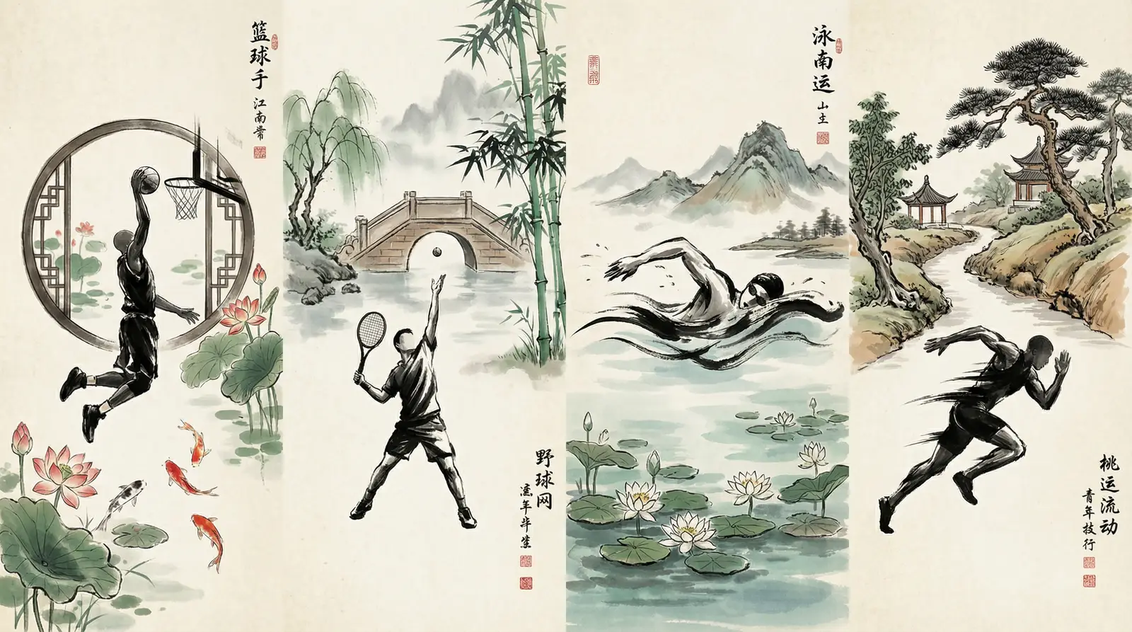 水墨风格多项运动拼图